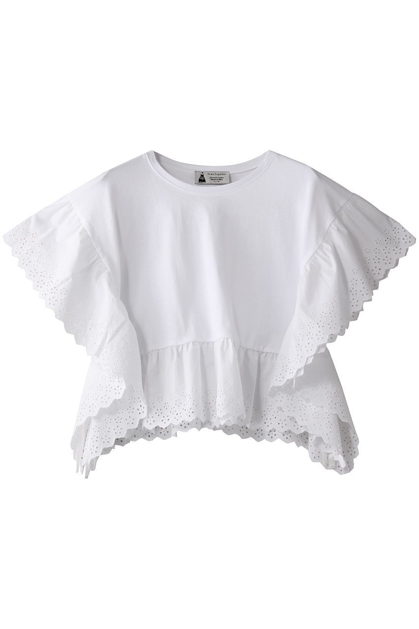 【ルール ロジェット/leur logette】のコットンフリルズトップ インテリア・キッズ・メンズ・レディースファッション・服の通販 founy(ファニー) 　ファッション　Fashion　レディースファッション　Fashion for Women　トップス・カットソー　Cut & Sew Tops　シャツ・ブラウス・オフィスカジュアル　Elegant Blouses & Button-Ups　ショート　Short, Short Length　シンプル　Simple, Minimal　スリーブ　Sleeve, Long Sleeve / Short Sleeve　パターン　Pattern, Design Print　フェミニン　Feminine, Girly　レース　Lace, Lace Fabric　ヴィンテージ　Vintage Style　夏　Summer　春　Spring　S/S・春夏　SS, Spring/Summer, Warm Season　ホワイト|ID: prp329100004430173 ipo3291000000032905219