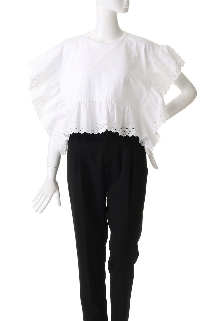 【ルール ロジェット/leur logette】のコットンフリルズトップ 人気、トレンドファッション・服の通販 founy(ファニー) 　ファッション　Fashion　レディースファッション　Fashion for Women　トップス・カットソー　Cut & Sew Tops　シャツ・ブラウス・オフィスカジュアル　Elegant Blouses & Button-Ups　ショート　Short, Short Length　シンプル　Simple, Minimal　スリーブ　Sleeve, Long Sleeve / Short Sleeve　パターン　Pattern, Design Print　フェミニン　Feminine, Girly　レース　Lace, Lace Fabric　ヴィンテージ　Vintage Style　夏　Summer　春　Spring　S/S・春夏　SS, Spring/Summer, Warm Season　other-2|ID: prp329100004430173 ipo3291000000032905222