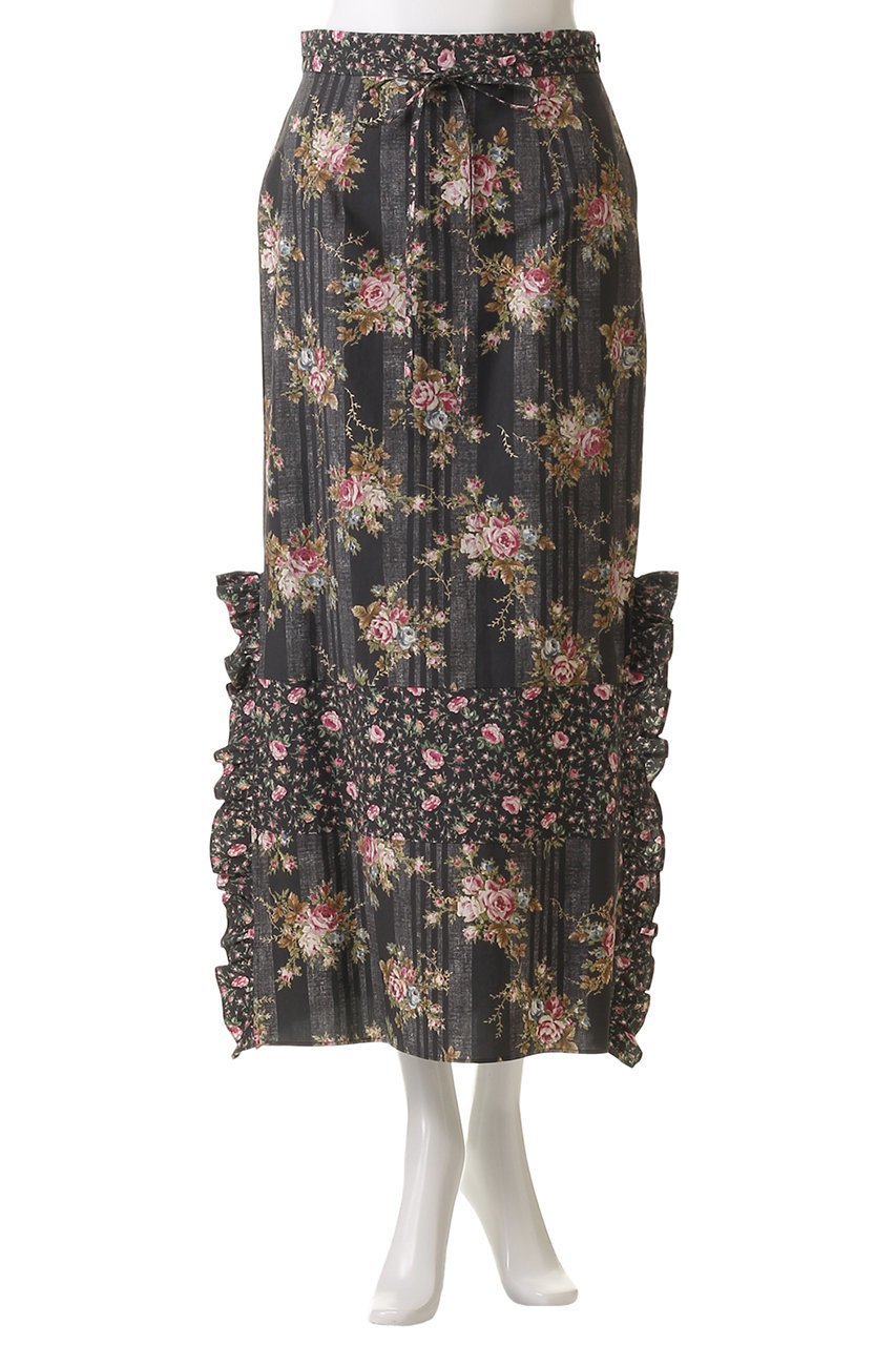 【ルール ロジェット/leur logette】のビンテージローズコットンプリントスカート 人気、トレンドファッション・服の通販 founy(ファニー) 　ファッション　Fashion　レディースファッション　Fashion for Women　スカート　Skirts　グリッター　Glitter, Sparkle　スリット　Slit, Slit Detail　フリル　Frill, Ruffle　プリント　Print, Printed Pattern　モチーフ　Motif, Design Theme　ヴィンテージ　Vintage Style　other-2|ID: prp329100004430175 ipo3291000000032824777