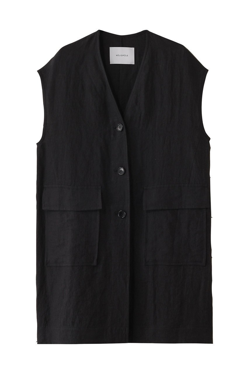 【エリオポール/heliopole】のDUNGAREES リネンロングジレ インテリア・キッズ・メンズ・レディースファッション・服の通販 founy(ファニー) 　ファッション　Fashion　レディースファッション　WOMEN　アウター　Coat Outerwear　ジャケット　Jackets　おすすめ　Recommend　シンプル　Simple　ジャケット　Jacket　フロント　Front　ベスト　Vest　ポケット　Pocket　リネン　Linen　夏　Summer　NEW・新作・新着・新入荷　New Arrivals　春　Spring　S/S・春夏　Ss・Spring/Summer　ブラック|ID: prp329100004430200 ipo3291000000030939220