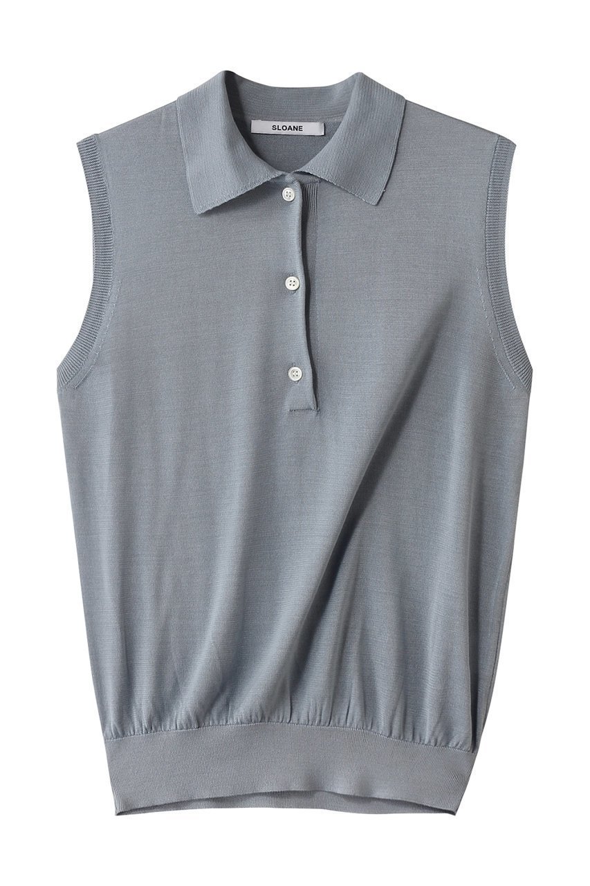 【スローン/SLOANE】の18G天竺 シルク ワイドフィットノースリーブポロ インテリア・キッズ・メンズ・レディースファッション・服の通販 founy(ファニー) 　ファッション　Fashion　レディースファッション　Fashion for Women　トップス・カットソー　Cut & Sew Tops　ニット　Knit Tops & Sweaters　キャミソール&ノースリーブ　Camisoles & Sleeveless Tops　カジュアルプルオーバー・ニットトップス　Pullovers & Knit Tops / Casual Pullovers　なめらか　Smooth, Silky Texture　インナー　Innerwear　シルク　Silk, 100% Silk　ジャケット　Jacket, Outerwear　ノースリーブ　Sleeveless, No-Sleeve　ラグジュアリー　Luxury, Elegant　エレガント 上品　Elegant　ブルーグレー|ID: prp329100004430240 ipo3291000000032934316
