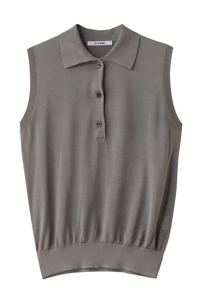 【スローン/SLOANE】の18G天竺 シルク ワイドフィットノースリーブポロ インテリア・キッズ・メンズ・レディースファッション・服の通販 founy(ファニー) 　ファッション　Fashion　レディースファッション　Fashion for Women　トップス・カットソー　Cut & Sew Tops　ニット　Knit Tops & Sweaters　キャミソール&ノースリーブ　Camisoles & Sleeveless Tops　カジュアルプルオーバー・ニットトップス　Pullovers & Knit Tops / Casual Pullovers　なめらか　Smooth, Silky Texture　インナー　Innerwear　シルク　Silk, 100% Silk　ジャケット　Jacket, Outerwear　ノースリーブ　Sleeveless, No-Sleeve　ラグジュアリー　Luxury, Elegant　エレガント 上品　Elegant　グレー|ID: prp329100004430240 ipo3291000000032934325