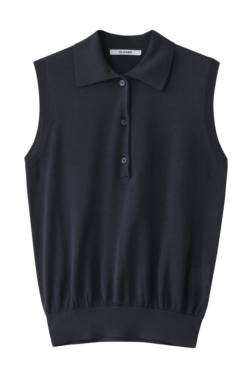 【スローン/SLOANE】の18G天竺 シルク ワイドフィットノースリーブポロ インテリア・キッズ・メンズ・レディースファッション・服の通販 founy(ファニー) 　ファッション　Fashion　レディースファッション　Fashion for Women　トップス・カットソー　Cut & Sew Tops　ニット　Knit Tops & Sweaters　キャミソール&ノースリーブ　Camisoles & Sleeveless Tops　カジュアルプルオーバー・ニットトップス　Pullovers & Knit Tops / Casual Pullovers　なめらか　Smooth, Silky Texture　インナー　Innerwear　シルク　Silk, 100% Silk　ジャケット　Jacket, Outerwear　ノースリーブ　Sleeveless, No-Sleeve　ラグジュアリー　Luxury, Elegant　エレガント 上品　Elegant　ネイビー|ID: prp329100004430240 ipo3291000000032934334