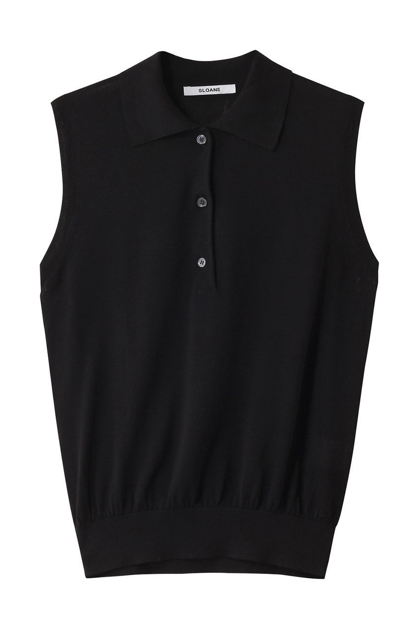 【スローン/SLOANE】の18G天竺 シルク ワイドフィットノースリーブポロ インテリア・キッズ・メンズ・レディースファッション・服の通販 founy(ファニー) 　ファッション　Fashion　レディースファッション　Fashion for Women　トップス・カットソー　Cut & Sew Tops　ニット　Knit Tops & Sweaters　キャミソール&ノースリーブ　Camisoles & Sleeveless Tops　カジュアルプルオーバー・ニットトップス　Pullovers & Knit Tops / Casual Pullovers　なめらか　Smooth, Silky Texture　インナー　Innerwear　シルク　Silk, 100% Silk　ジャケット　Jacket, Outerwear　ノースリーブ　Sleeveless, No-Sleeve　ラグジュアリー　Luxury, Elegant　エレガント 上品　Elegant　ブラック|ID: prp329100004430240 ipo3291000000032934343