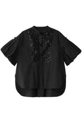 【マリリンムーン/MARILYN MOON】のフリンジビーズモチーフハーフスリーブブラウス 人気、トレンドファッション・服の通販 founy(ファニー) ファッション Fashion レディースファッション Fashion for Women トップス・カットソー Cut & Sew Tops シャツ・ブラウス・オフィスカジュアル Elegant Blouses & Button-Ups ショート Short, Short Length ジャケット Jacket, Outerwear スパンコール Sequins, Sequin Embellishment スリーブ Sleeve, Long Sleeve / Short Sleeve デニム Denim, Jeans Material バルーン Balloon, Balloon Silhouette フリンジ Fringe, Tassel エレガント 上品 Elegant ビジネス 仕事 通勤 Business / Work / Commuting |ID:prp329100004430244
