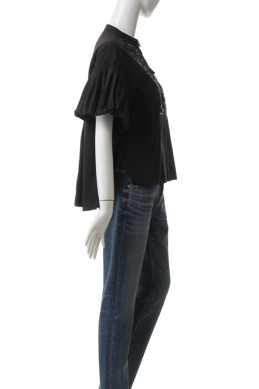 【マリリンムーン/MARILYN MOON】のフリンジビーズモチーフハーフスリーブブラウス 人気、トレンドファッション・服の通販 founy(ファニー) 　ファッション　Fashion　レディースファッション　Fashion for Women　トップス・カットソー　Cut & Sew Tops　シャツ・ブラウス・オフィスカジュアル　Elegant Blouses & Button-Ups　ショート　Short, Short Length　ジャケット　Jacket, Outerwear　スパンコール　Sequins, Sequin Embellishment　スリーブ　Sleeve, Long Sleeve / Short Sleeve　デニム　Denim, Jeans Material　バルーン　Balloon, Balloon Silhouette　フリンジ　Fringe, Tassel　エレガント 上品　Elegant　ビジネス 仕事 通勤　Business / Work / Commuting　other-3|ID: prp329100004430244 ipo3291000000032909838