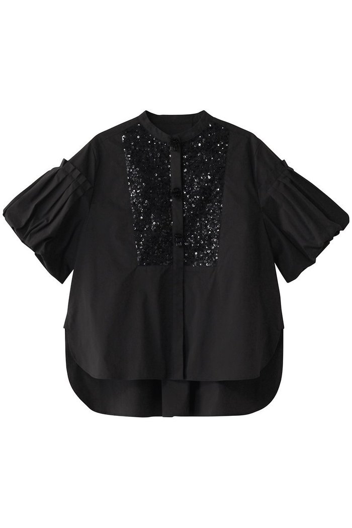 【マリリンムーン/MARILYN MOON】のフリンジビーズモチーフハーフスリーブブラウス インテリア・キッズ・メンズ・レディースファッション・服の通販 founy(ファニー) https://founy.com/ ファッション Fashion レディースファッション Fashion for Women トップス・カットソー Cut & Sew Tops シャツ・ブラウス・オフィスカジュアル Elegant Blouses & Button-Ups ショート Short, Short Length ジャケット Jacket, Outerwear スパンコール Sequins, Sequin Embellishment スリーブ Sleeve, Long Sleeve / Short Sleeve デニム Denim, Jeans Material バルーン Balloon, Balloon Silhouette フリンジ Fringe, Tassel エレガント 上品 Elegant ビジネス 仕事 通勤 Business / Work / Commuting |ID: prp329100004430244 ipo3291000000036070808