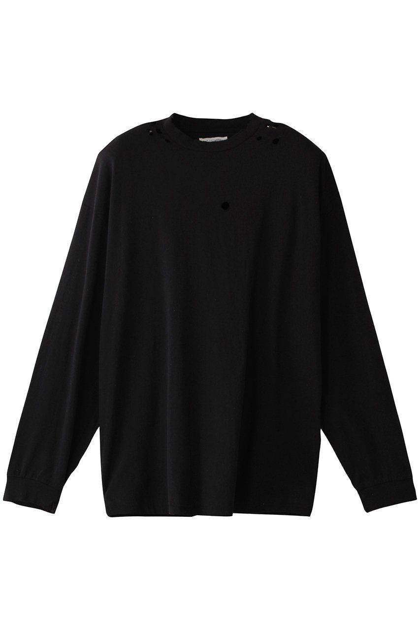 【カナコ サカイ/KANAKO SAKAI】のSHOULDER PADS RIPPED ロングスリーブTシャツ インテリア・キッズ・メンズ・レディースファッション・服の通販 founy(ファニー) 　ファッション　Fashion　レディースファッション　Fashion for Women　トップス・カットソー　Cut & Sew Tops　シャツ・ブラウス・オフィスカジュアル　Elegant Blouses & Button-Ups　ロングTシャツ・Tシャツ　Longline T-Shirts & Tees　カットソー・ベーシックTシャツ　Cut-and-Sewn Tops / Stretch Tees & Basics　シンプル　Simple, Minimal　スリーブ　Sleeve, Long Sleeve / Short Sleeve　ダメージ　Distressed, Destroyed　デニム　Denim, Jeans Material　フォルム　Silhouette, Form　ボトム　Bottoms, Lower Wear　ロング　Long, Long-Length　ヴィンテージ　Vintage Style　ブラック|ID: prp329100004431497 ipo3291000000032866622
