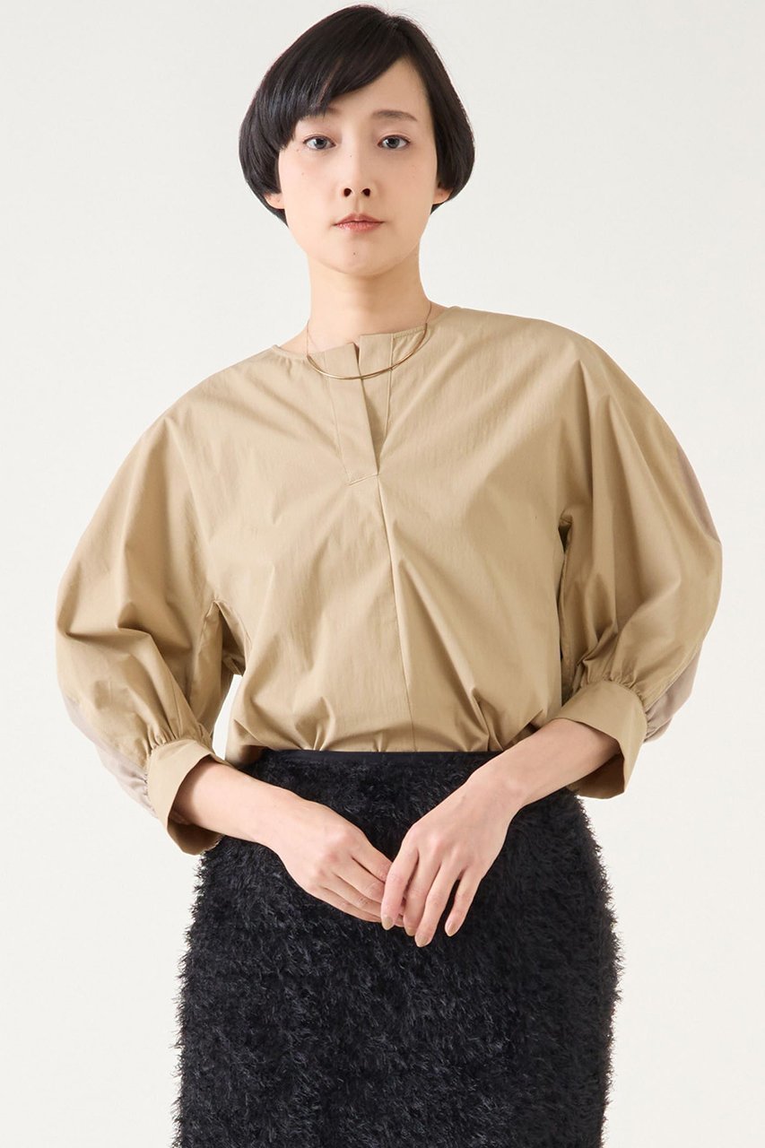 【マルティニーク/martinique】のファブリックコンビプルオーバー インテリア・キッズ・メンズ・レディースファッション・服の通販 founy(ファニー) ファッション Fashion レディースファッション Fashion for Women トップス・カットソー Cut & Sew Tops シャツ・ブラウス・オフィスカジュアル Elegant Blouses & Button-Ups カジュアルプルオーバー・ニットトップス Pullovers & Knit Tops / Casual Pullovers おすすめ Recommended / Our Picks カットソー Cut and Sewn Top コンビ Combo, Combination Style サマー Summer, Summer Style スキッパー Skipper, Open Collar スリーブ Sleeve, Long Sleeve / Short Sleeve タイプライター Typewriter Fabric, Crisp Cotton ロング Long, Long-Length 夏 Summer ベージュ|ID: prp329100004431508 ipo3291000000036079031