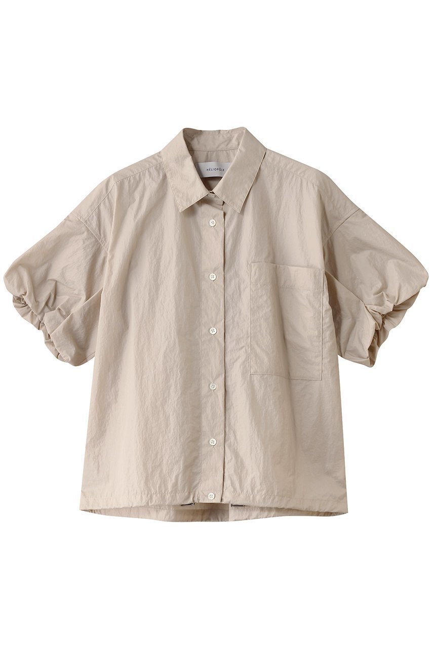 【エリオポール/heliopole】のパフスリーブドローストリングシャツ インテリア・キッズ・メンズ・レディースファッション・服の通販 founy(ファニー) 　ファッション　Fashion　レディースファッション　Fashion for Women　トップス・カットソー　Cut & Sew Tops　シャツ・ブラウス・オフィスカジュアル　Elegant Blouses & Button-Ups　ショート　Short, Short Length　シンプル　Simple, Minimal　スリーブ　Sleeve, Long Sleeve / Short Sleeve　ドローストリング　Drawstring, Pull Cord　フェミニン　Feminine, Girly　ベージュ|ID: prp329100004431519 ipo3291000000032853041