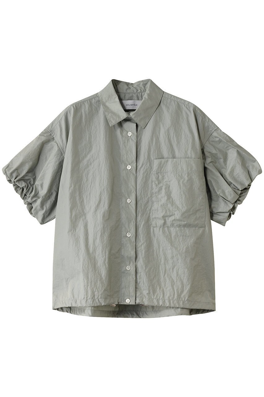 【エリオポール/heliopole】のパフスリーブドローストリングシャツ インテリア・キッズ・メンズ・レディースファッション・服の通販 founy(ファニー) 　ファッション　Fashion　レディースファッション　Fashion for Women　トップス・カットソー　Cut & Sew Tops　シャツ・ブラウス・オフィスカジュアル　Elegant Blouses & Button-Ups　ショート　Short, Short Length　シンプル　Simple, Minimal　スリーブ　Sleeve, Long Sleeve / Short Sleeve　ドローストリング　Drawstring, Pull Cord　フェミニン　Feminine, Girly　モスグリーン|ID: prp329100004431519 ipo3291000000032853046
