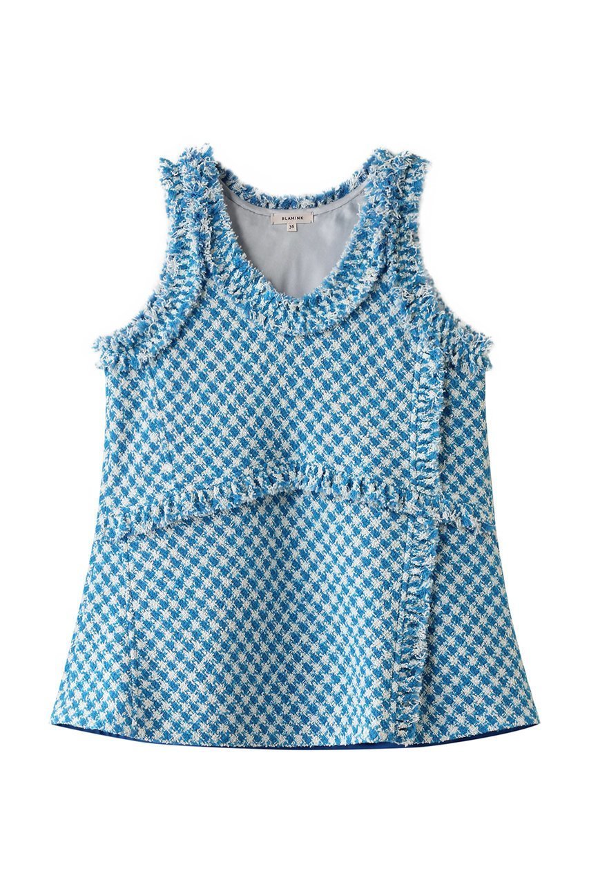 【ブラミンク/BLAMINK】のツイードフリルノースリーブブラウス 人気、トレンドファッション・服の通販 founy(ファニー) 　ファッション　Fashion　レディースファッション　Fashion for Women　トップス・カットソー　Cut & Sew Tops　キャミソール&ノースリーブ　Camisoles & Sleeveless Tops　シャツ・ブラウス・オフィスカジュアル　Elegant Blouses & Button-Ups　ターコイズ　Turquoise, Blue-Green　ツイード　Twill, Twill Weave　ノースリーブ　Sleeveless, No-Sleeve　フリル　Frill, Ruffle　リゾート　Resort, Vacation Style　夏　Summer　春　Spring　S/S・春夏　SS, Spring/Summer, Warm Season　 other-1|ID: prp329100004431546 ipo3291000000032852843