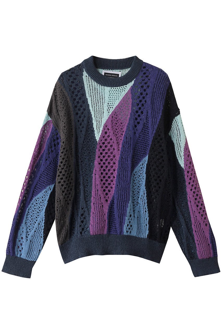 【メゾンスペシャル/MAISON SPECIAL】の【UNISEX】メッシュ柄インターシャクルーネックPO インテリア・キッズ・メンズ・レディースファッション・服の通販 founy(ファニー) 　ファッション　Fashion　レディースファッション　Fashion for Women　トップス・カットソー　Cut & Sew Tops　ニット　Knit Tops & Sweaters　カジュアルプルオーバー・ニットトップス　Pullovers & Knit Tops / Casual Pullovers　ユニセックス　Unisex, Genderless　メッシュ　Mesh, Net Fabric　MLT1(マルチカラー)|ID: prp329100004431564 ipo3291000000032941898