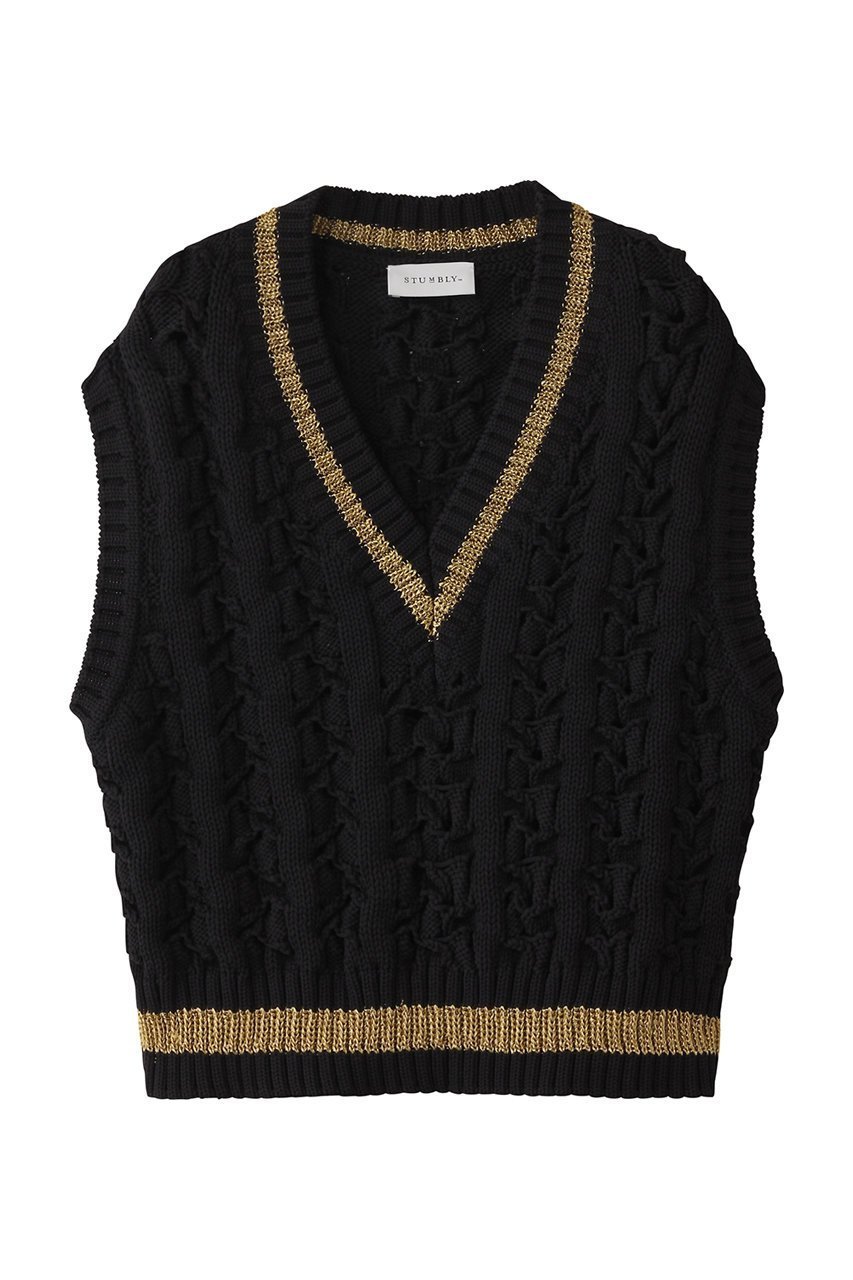 【ヒューエルミュージアム/hueLe Museum】の【STUMBLY】Bulky Tilden Knit Vest インテリア・キッズ・メンズ・レディースファッション・服の通販 founy(ファニー) 　ファッション　Fashion　レディースファッション　Fashion for Women　トップス・カットソー　Cut & Sew Tops　ニット　Knit Tops & Sweaters　ベスト&ジレ / 重ね着スタイル　Vests & Gilets　カジュアルプルオーバー・ニットトップス　Pullovers & Knit Tops / Casual Pullovers　カットソー　Cut and Sewn Top　エレガント 上品　Elegant　ブラック|ID: prp329100004431577 ipo3291000000032955178