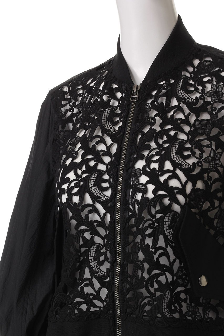 【ヒューエルミュージアム/hueLe Museum】の【STUMBLY】Lace Combi Sheer Sleeve MA-1 人気、トレンドファッション・服の通販 founy(ファニー) 　ファッション　Fashion　レディースファッション　Fashion for Women　アウター　Coat / Outerwear Collection　レディースジャケット・軽アウター　Jackets　MA-1ジャケット　MA-1 Bomber Jackets / Flight Jackets　インナー　Innerwear　エレガント 上品　Elegant　シンプル　Simple, Minimal　ジャケット　Jacket, Outerwear　スリーブ　Sleeve, Long Sleeve / Short Sleeve　デニム　Denim, Jeans Material　トレンド　Trend, Trending Now　フロント　Front, Front Design　レース　Lace, Lace Fabric　other-5|ID: prp329100004431579 ipo3291000000032967416