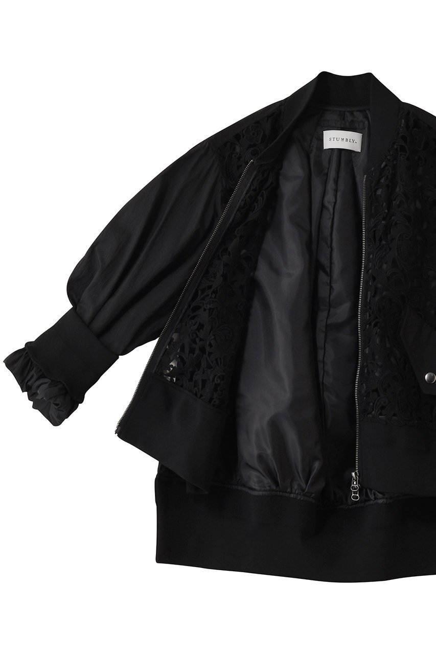 【ヒューエルミュージアム/hueLe Museum】の【STUMBLY】Lace Combi Sheer Sleeve MA-1 人気、トレンドファッション・服の通販 founy(ファニー) 　ファッション　Fashion　レディースファッション　Fashion for Women　アウター　Coat / Outerwear Collection　レディースジャケット・軽アウター　Jackets　MA-1ジャケット　MA-1 Bomber Jackets / Flight Jackets　インナー　Innerwear　エレガント 上品　Elegant　シンプル　Simple, Minimal　ジャケット　Jacket, Outerwear　スリーブ　Sleeve, Long Sleeve / Short Sleeve　デニム　Denim, Jeans Material　トレンド　Trend, Trending Now　フロント　Front, Front Design　レース　Lace, Lace Fabric　other-6|ID: prp329100004431579 ipo3291000000032967418