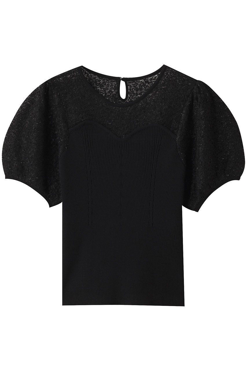 【アルアバイル/allureville】の【Loulou Willoughby】レーシーニットビスチェプルオーバー インテリア・キッズ・メンズ・レディースファッション・服の通販 founy(ファニー) 　ファッション　Fashion　レディースファッション　Fashion for Women　トップス・カットソー　Cut & Sew Tops　ニット　Knit Tops & Sweaters　カジュアルプルオーバー・ニットトップス　Pullovers & Knit Tops / Casual Pullovers　ビスチェ　Bustiers & Corset Tops / Layered Bustier Style　ダウン　Down, Puffer　デニム　Denim, Jeans Material　フェミニン　Feminine, Girly　リブニット　Rib Knit, Ribbed Knit　レース　Lace, Lace Fabric　ブラック|ID: prp329100004433067 ipo3291000000032707102