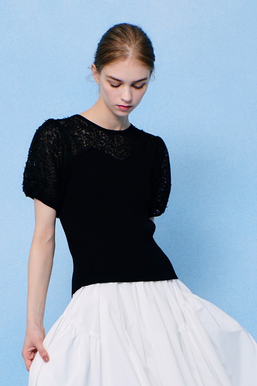 【アルアバイル/allureville】の【Loulou Willoughby】レーシーニットビスチェプルオーバー 人気、トレンドファッション・服の通販 founy(ファニー) 　ファッション　Fashion　レディースファッション　Fashion for Women　トップス・カットソー　Cut & Sew Tops　ニット　Knit Tops & Sweaters　カジュアルプルオーバー・ニットトップス　Pullovers & Knit Tops / Casual Pullovers　ビスチェ　Bustiers & Corset Tops / Layered Bustier Style　ダウン　Down, Puffer　デニム　Denim, Jeans Material　フェミニン　Feminine, Girly　リブニット　Rib Knit, Ribbed Knit　レース　Lace, Lace Fabric　other-6|ID: prp329100004433067 ipo3291000000032707107