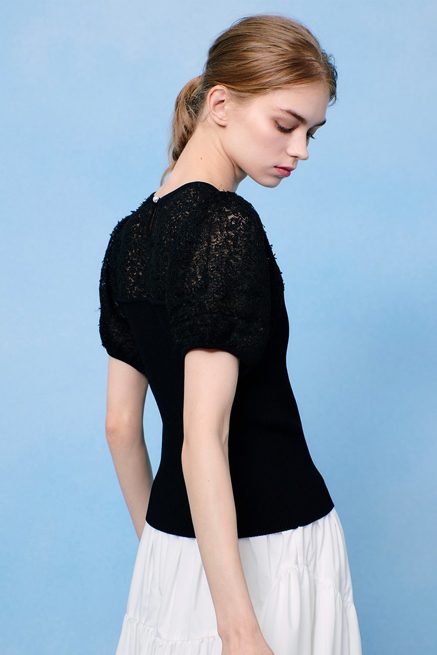 【アルアバイル/allureville】の【Loulou Willoughby】レーシーニットビスチェプルオーバー 人気、トレンドファッション・服の通販 founy(ファニー) 　ファッション　Fashion　レディースファッション　Fashion for Women　トップス・カットソー　Cut & Sew Tops　ニット　Knit Tops & Sweaters　カジュアルプルオーバー・ニットトップス　Pullovers & Knit Tops / Casual Pullovers　ビスチェ　Bustiers & Corset Tops / Layered Bustier Style　ダウン　Down, Puffer　デニム　Denim, Jeans Material　フェミニン　Feminine, Girly　リブニット　Rib Knit, Ribbed Knit　レース　Lace, Lace Fabric　other-7|ID: prp329100004433067 ipo3291000000032707108