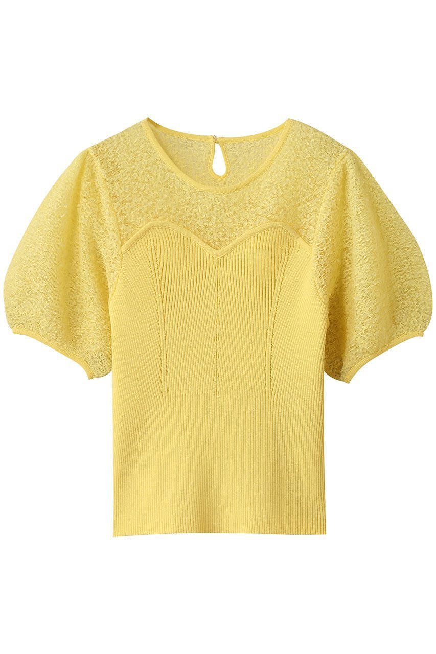 【アルアバイル/allureville】の【Loulou Willoughby】レーシーニットビスチェプルオーバー インテリア・キッズ・メンズ・レディースファッション・服の通販 founy(ファニー) 　ファッション　Fashion　レディースファッション　Fashion for Women　トップス・カットソー　Cut & Sew Tops　ニット　Knit Tops & Sweaters　カジュアルプルオーバー・ニットトップス　Pullovers & Knit Tops / Casual Pullovers　ビスチェ　Bustiers & Corset Tops / Layered Bustier Style　ダウン　Down, Puffer　デニム　Denim, Jeans Material　フェミニン　Feminine, Girly　リブニット　Rib Knit, Ribbed Knit　レース　Lace, Lace Fabric　再入荷　Restock / Back in Stock　イエロー|ID: prp329100004433067 ipo3291000000035054402