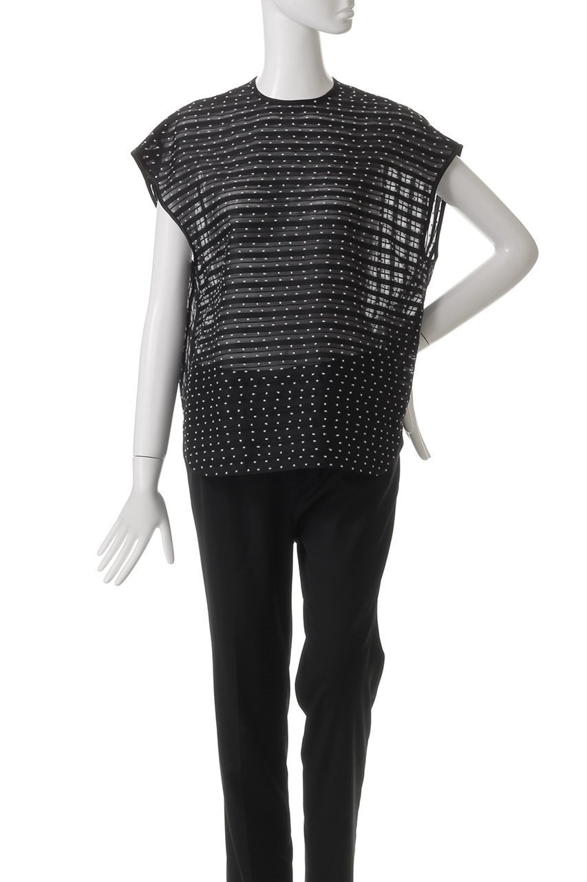 【デパリエ/DEPAREILLE】のドットボーダージャカードブラウス 人気、トレンドファッション・服の通販 founy(ファニー) 　ファッション　Fashion　レディースファッション　Fashion for Women　トップス・カットソー　Cut & Sew Tops　キャミソール&ノースリーブ　Camisoles & Sleeveless Tops　シャツ・ブラウス・オフィスカジュアル　Elegant Blouses & Button-Ups　シアー　Sheer, See-Through　シンプル　Simple, Minimal　ジャカード／ジャガード　Jacquard, Woven Pattern　スリーブ　Sleeve, Long Sleeve / Short Sleeve　ドット　Polka Dot, Dot Pattern　ノースリーブ　Sleeveless, No-Sleeve　フレンチ　French, French Style　ボーダー　Border, Stripe　other-2|ID: prp329100004433117 ipo3291000000032853326