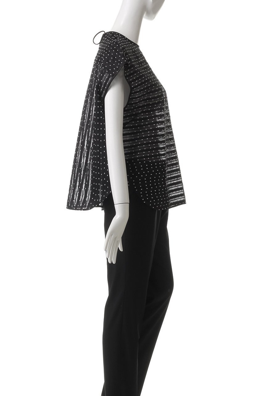【デパリエ/DEPAREILLE】のドットボーダージャカードブラウス 人気、トレンドファッション・服の通販 founy(ファニー) 　ファッション　Fashion　レディースファッション　Fashion for Women　トップス・カットソー　Cut & Sew Tops　キャミソール&ノースリーブ　Camisoles & Sleeveless Tops　シャツ・ブラウス・オフィスカジュアル　Elegant Blouses & Button-Ups　シアー　Sheer, See-Through　シンプル　Simple, Minimal　ジャカード／ジャガード　Jacquard, Woven Pattern　スリーブ　Sleeve, Long Sleeve / Short Sleeve　ドット　Polka Dot, Dot Pattern　ノースリーブ　Sleeveless, No-Sleeve　フレンチ　French, French Style　ボーダー　Border, Stripe　other-3|ID: prp329100004433117 ipo3291000000032853332