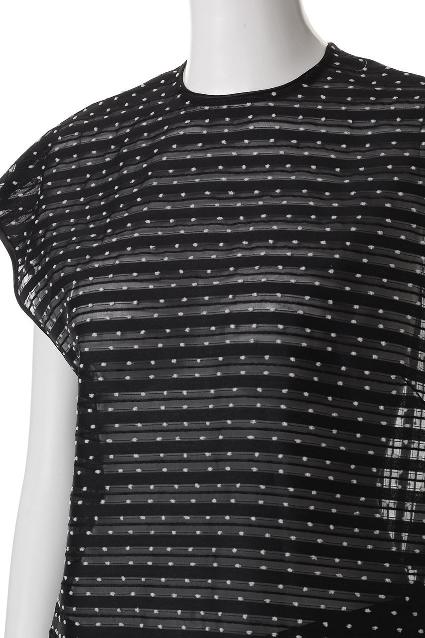 【デパリエ/DEPAREILLE】のドットボーダージャカードブラウス 人気、トレンドファッション・服の通販 founy(ファニー) 　ファッション　Fashion　レディースファッション　Fashion for Women　トップス・カットソー　Cut & Sew Tops　キャミソール&ノースリーブ　Camisoles & Sleeveless Tops　シャツ・ブラウス・オフィスカジュアル　Elegant Blouses & Button-Ups　シアー　Sheer, See-Through　シンプル　Simple, Minimal　ジャカード／ジャガード　Jacquard, Woven Pattern　スリーブ　Sleeve, Long Sleeve / Short Sleeve　ドット　Polka Dot, Dot Pattern　ノースリーブ　Sleeveless, No-Sleeve　フレンチ　French, French Style　ボーダー　Border, Stripe　other-5|ID: prp329100004433117 ipo3291000000032853343