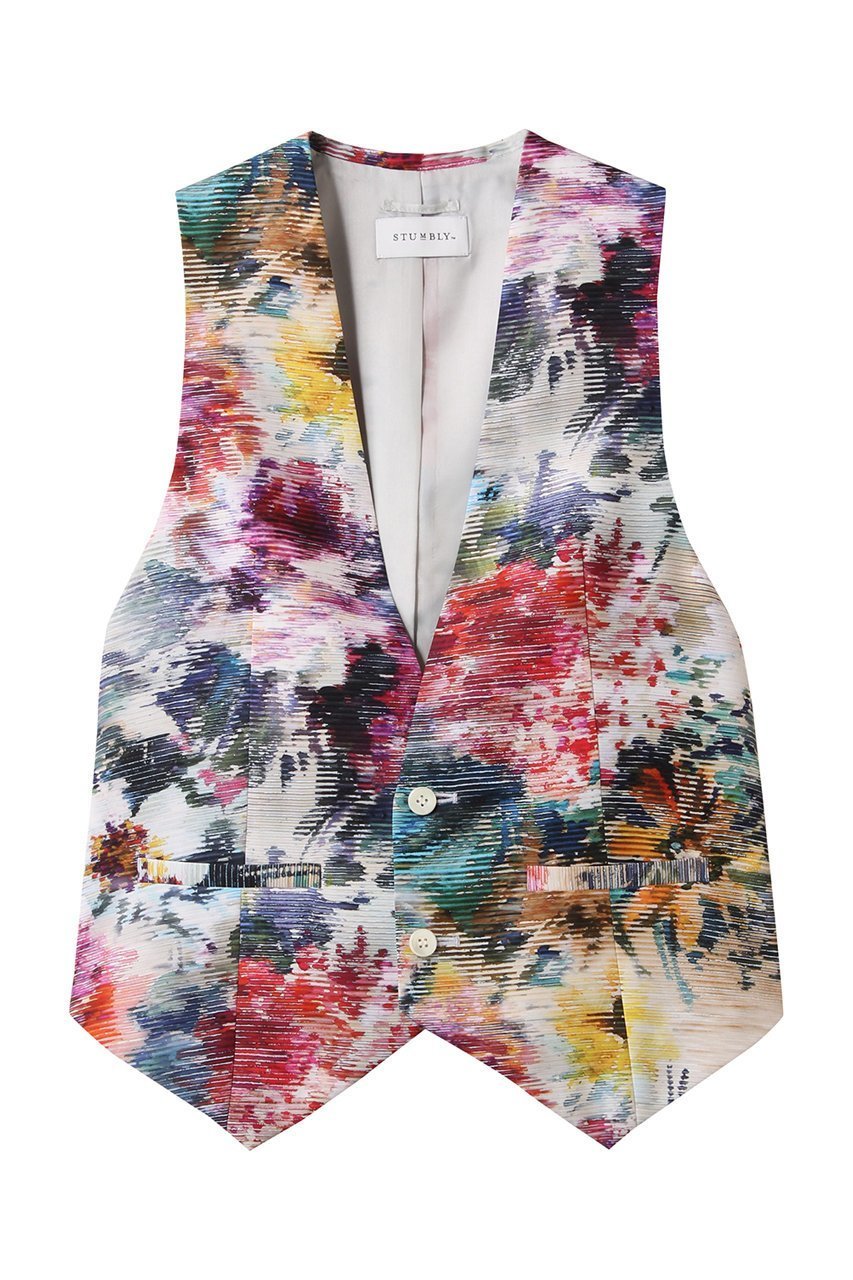 【ヒューエルミュージアム/hueLe Museum】の【STUMBLY】Printed Narrow ilhouette Gilet インテリア・キッズ・メンズ・レディースファッション・服の通販 founy(ファニー) 　ファッション　Fashion　レディースファッション　Fashion for Women　アウター　Coat / Outerwear Collection　レディースジャケット・軽アウター　Jackets　エレガント 上品　Elegant　カッティング　Cutting Detail　クラシカル　Classical, Vintage-Inspired　ジャケット　Jacket, Outerwear　スタイリッシュ　Stylish, Fashionable　プリント　Print, Printed Pattern　ベスト　Vest, Waistcoat　不明色|ID: prp329100004433128 ipo3291000000032967380