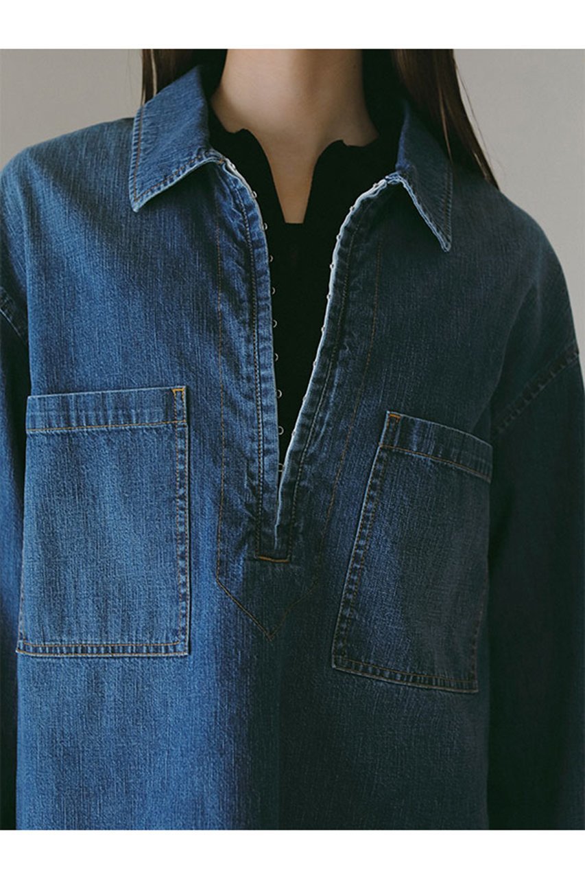 【エトレトウキョウ/ETRE TOKYO】のオープンカラーオーバーサイズデニムシャツ 人気、トレンドファッション・服の通販 founy(ファニー) 　ファッション　Fashion　レディースファッション　WOMEN　トップス・カットソー　Tops/Tshirt　シャツ/ブラウス　Shirts/Blouses　おすすめ　Recommend　インナー　Inner　コンパクト　Compact　ショルダー　Shoulder　スリーブ　Sleeve　デニム　Denim　ドロップ　Drop　フロント　Front　ポケット　Pocket　ロング　Long　other-5|ID: prp329100004434677 ipo3291000000031326508