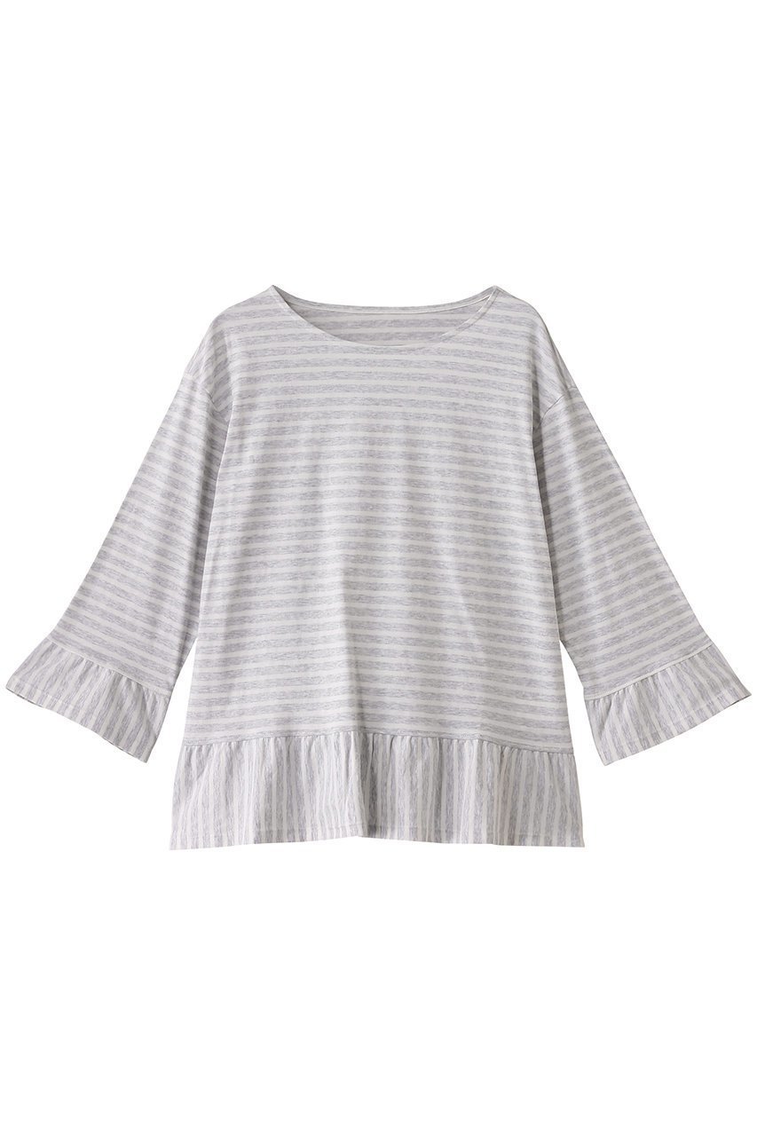 【キッドブルー/KID BLUE】の25コンビボーダー天竺トップス インテリア・キッズ・メンズ・レディースファッション・服の通販 founy(ファニー) 　ファッション　Fashion　レディースファッション　WOMEN　トップス・カットソー　Tops/Tshirt　コンビ　Combination　スリーブ　Sleeve　パジャマ　Pajamas　フリル　Frills　ボーダー　Border　ロング　Long　ライトグレー|ID: prp329100004434706 ipo3291000000030979161
