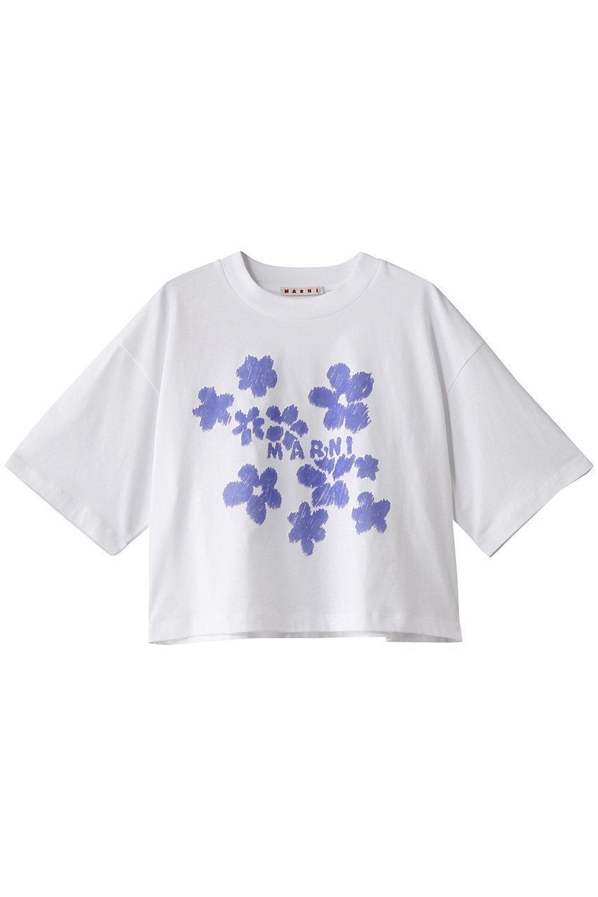 【マルニ/MARNI】のフラワープリントボクシーTシャツ インテリア・キッズ・メンズ・レディースファッション・服の通販 founy(ファニー) 　ファッション　Fashion　レディースファッション　WOMEN　トップス・カットソー　Tops/Tshirt　シャツ/ブラウス　Shirts/Blouses　ロング / Tシャツ　T-Shirts　カットソー　Cut and Sewn　花柄・フラワープリント・モチーフ　Flower Patterns　おすすめ　Recommend　ショート　Short　スリーブ　Sleeve　トレンド　Trend　フォルム　Form　フラワー　Flower　プリント　Print　ボトム　Bottom　NEW・新作・新着・新入荷　New Arrivals　リリーホワイト×ブルー|ID: prp329100004434714 ipo3291000000030979189