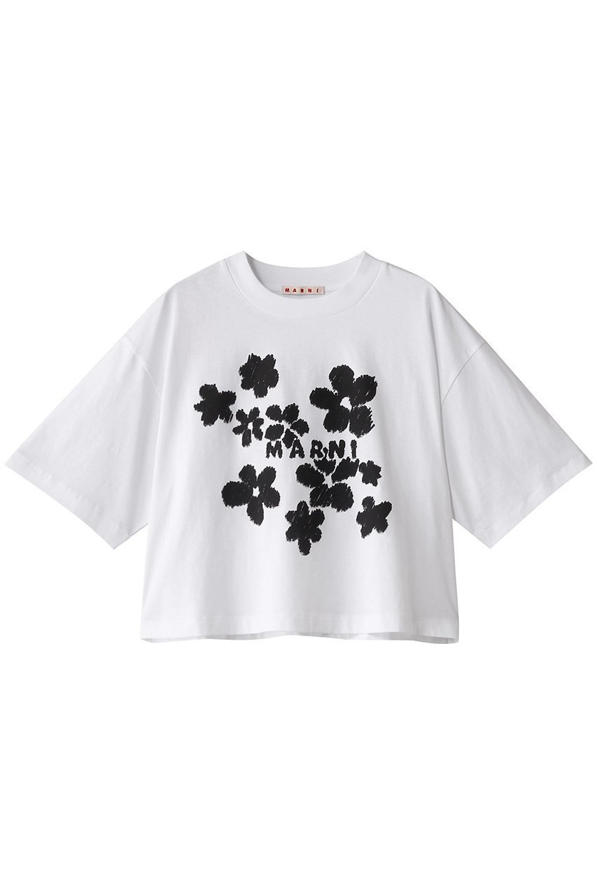 【マルニ/MARNI】のフラワープリントボクシーTシャツ 人気、トレンドファッション・服の通販 founy(ファニー) 　ファッション　Fashion　レディースファッション　Fashion for Women　トップス・カットソー　Cut & Sew Tops　シャツ・ブラウス・オフィスカジュアル　Elegant Blouses & Button-Ups　ロングTシャツ・Tシャツ　Longline T-Shirts & Tees　カットソー・ベーシックTシャツ　Cut-and-Sewn Tops / Stretch Tees & Basics　花柄・フラワープリント・モチーフ　Floral Prints & Motifs / Flower Pattern Tops　おすすめ　Recommended / Our Picks　ショート　Short, Short Length　スリーブ　Sleeve, Long Sleeve / Short Sleeve　トレンド　Trend, Trending Now　フォルム　Silhouette, Form　フラワー　Flower, Floral　プリント　Print, Printed Pattern　ボトム　Bottoms, Lower Wear　 other-1|ID: prp329100004434714 ipo3291000000032864995