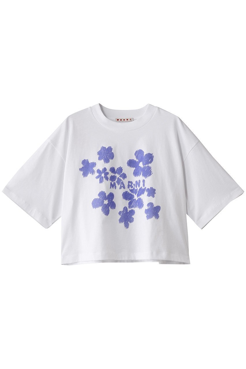 【マルニ/MARNI】のフラワープリントボクシーTシャツ インテリア・キッズ・メンズ・レディースファッション・服の通販 founy(ファニー) 　ファッション　Fashion　レディースファッション　Fashion for Women　トップス・カットソー　Cut & Sew Tops　シャツ・ブラウス・オフィスカジュアル　Elegant Blouses & Button-Ups　ロングTシャツ・Tシャツ　Longline T-Shirts & Tees　カットソー・ベーシックTシャツ　Cut-and-Sewn Tops / Stretch Tees & Basics　花柄・フラワープリント・モチーフ　Floral Prints & Motifs / Flower Pattern Tops　おすすめ　Recommended / Our Picks　ショート　Short, Short Length　スリーブ　Sleeve, Long Sleeve / Short Sleeve　トレンド　Trend, Trending Now　フォルム　Silhouette, Form　フラワー　Flower, Floral　プリント　Print, Printed Pattern　ボトム　Bottoms, Lower Wear　リリーホワイト×ブルー|ID: prp329100004434714 ipo3291000000032865006