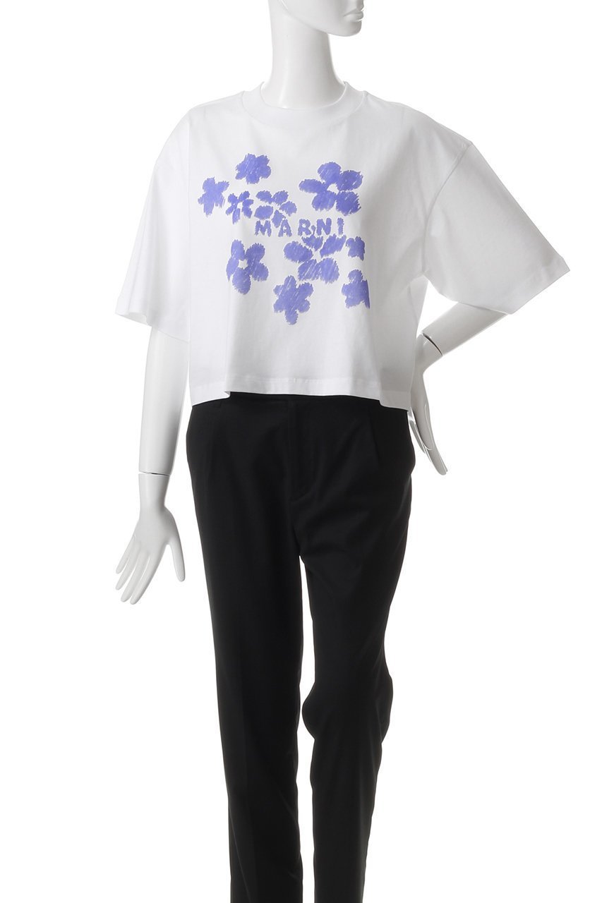 【マルニ/MARNI】のフラワープリントボクシーTシャツ 人気、トレンドファッション・服の通販 founy(ファニー) 　ファッション　Fashion　レディースファッション　Fashion for Women　トップス・カットソー　Cut & Sew Tops　シャツ・ブラウス・オフィスカジュアル　Elegant Blouses & Button-Ups　ロングTシャツ・Tシャツ　Longline T-Shirts & Tees　カットソー・ベーシックTシャツ　Cut-and-Sewn Tops / Stretch Tees & Basics　花柄・フラワープリント・モチーフ　Floral Prints & Motifs / Flower Pattern Tops　おすすめ　Recommended / Our Picks　ショート　Short, Short Length　スリーブ　Sleeve, Long Sleeve / Short Sleeve　トレンド　Trend, Trending Now　フォルム　Silhouette, Form　フラワー　Flower, Floral　プリント　Print, Printed Pattern　ボトム　Bottoms, Lower Wear　other-2|ID: prp329100004434714 ipo3291000000032865011