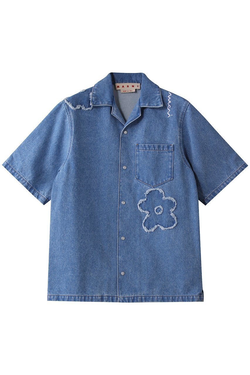 【マルニ/MARNI】のフラワーパッチ付きデニムショートスリーブシャツ 人気、トレンドファッション・服の通販 founy(ファニー) 　ファッション　Fashion　レディースファッション　Fashion for Women　トップス・カットソー　Cut & Sew Tops　シャツ・ブラウス・オフィスカジュアル　Elegant Blouses & Button-Ups　ショート　Short, Short Length　スリーブ　Sleeve, Long Sleeve / Short Sleeve　デニム　Denim, Jeans Material　ハンド　Hand, Handmade　パッチ　Patch, Appliqué　フェミニン　Feminine, Girly　フラワー　Flower, Floral　羽織　Haori, Light Jacket　 other-1|ID: prp329100004434715 ipo3291000000032854177