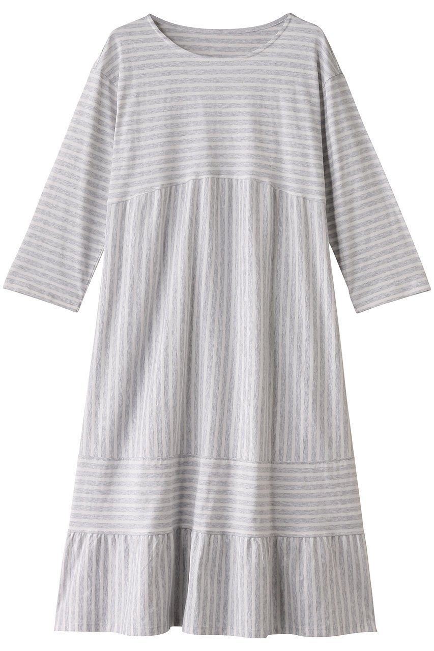 【キッドブルー/KID BLUE】の25コンビボーダー天竺ワンピース インテリア・キッズ・メンズ・レディースファッション・服の通販 founy(ファニー) 　ファッション　Fashion　レディースファッション　Fashion for Women　ワンピース　Dresses　コンビ　Combo, Combination Style　スリーブ　Sleeve, Long Sleeve / Short Sleeve　パジャマ　Pajamas, Sleepwear　ボーダー　Border, Stripe　リラックス　Relax, Relaxed Fit　ロング　Long, Long-Length　旅行　Travel　ライトグレー|ID: prp329100004434731 ipo3291000000032833850