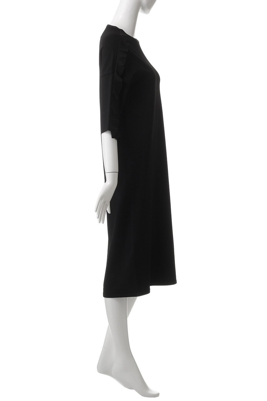【ルームエイト/Room no.8】の【Room no.8 BLACK】ヴィスコース ショルダーフリル ハーフスリーブ ドレス 人気、トレンドファッション・服の通販 founy(ファニー) 　ファッション　Fashion　レディースファッション　Fashion for Women　ワンピース　Dresses　フォーマル・パーティードレス・結婚式用ドレス　Elegant & Casual Dresses　チュニック　Tunic Tops & Dresses　なめらか　Smooth, Silky Texture　シューズ　Shoes, Footwear　ショルダー　Shoulder, Shoulder Strap　ジュエリー　Jewelry, Accessories　ストレート　Straight, Straight Cut　スリーブ　Sleeve, Long Sleeve / Short Sleeve　チュニック　Tunic, Long Top　ドレス　Dress, One-Piece　ハーフ　Half, Half-Length　フリル　Frill, Ruffle　other-3|ID: prp329100004434740 ipo3291000000032871157