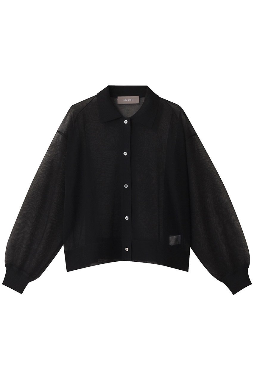 【エリオポール/heliopole】のシアーポロカーディガン インテリア・キッズ・メンズ・レディースファッション・服の通販 founy(ファニー) 　ファッション　Fashion　レディースファッション　Fashion for Women　トップス・カットソー　Cut & Sew Tops　ニット　Knit Tops & Sweaters　カーディガン・羽織り　Layered Style Cardigans　カーディガン　Cardigan, Knitwear　シアー　Sheer, See-Through　シンプル　Simple, Minimal　スラックス　Slacks, Dress Pants　スリーブ　Sleeve, Long Sleeve / Short Sleeve　デニム　Denim, Jeans Material　エレガント 上品　Elegant　ブラック|ID: prp329100004434775 ipo3291000000032939055