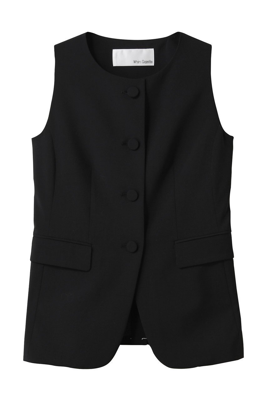 【ウィムガゼット/Whim Gazette】のクルーネックジレ インテリア・キッズ・メンズ・レディースファッション・服の通販 founy(ファニー) 　ファッション　Fashion　レディースファッション　Fashion for Women　アウター　Coat / Outerwear Collection　レディースジャケット・軽アウター　Jackets　シェイプ　Shape, Slim Fit　シンプル　Simple, Minimal　ジャケット　Jacket, Outerwear　フロント　Front, Front Design　ベスト　Vest, Waistcoat　エレガント 上品　Elegant　ブラック|ID: prp329100004434778 ipo3291000000032957974