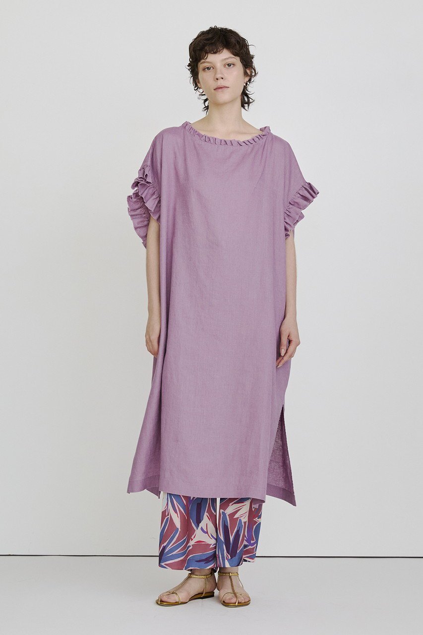 【ハウス オブ ロータス/HOUSE OF LOTUS】のリネンフリルワンピース 人気、トレンドファッション・服の通販 founy(ファニー) 　ファッション　Fashion　レディースファッション　Fashion for Women　ワンピース　Dresses　チュニック　Tunic Tops & Dresses　おすすめ　Recommended / Our Picks　スリット　Slit, Slit Detail　チュニック　Tunic, Long Top　フリル　Frill, Ruffle　フリンジ　Fringe, Tassel　ロング　Long, Long-Length　今季　This Season, Current Season　other-8|ID: prp329100004434791 ipo3291000000033061636