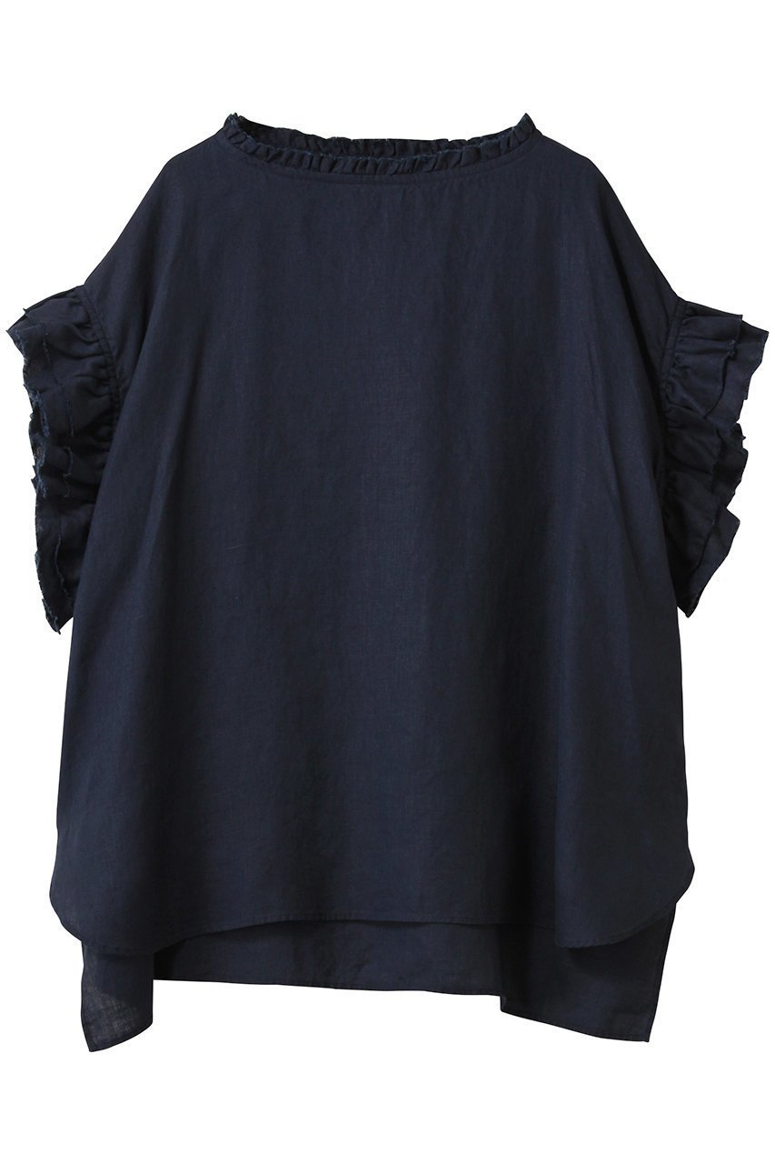 【ハウス オブ ロータス/HOUSE OF LOTUS】のリネンフリルブラウス インテリア・キッズ・メンズ・レディースファッション・服の通販 founy(ファニー) 　ファッション　Fashion　レディースファッション　Fashion for Women　トップス・カットソー　Cut & Sew Tops　シャツ・ブラウス・オフィスカジュアル　Elegant Blouses & Button-Ups　サマー　Summer, Summer Style　ショート　Short, Short Length　スリーブ　Sleeve, Long Sleeve / Short Sleeve　パターン　Pattern, Design Print　フリル　Frill, Ruffle　リネン　Linen, Linen Fabric　リラックス　Relax, Relaxed Fit　定番　Standard, Basic Item　ネイビー|ID: prp329100004434792 ipo3291000000032770000