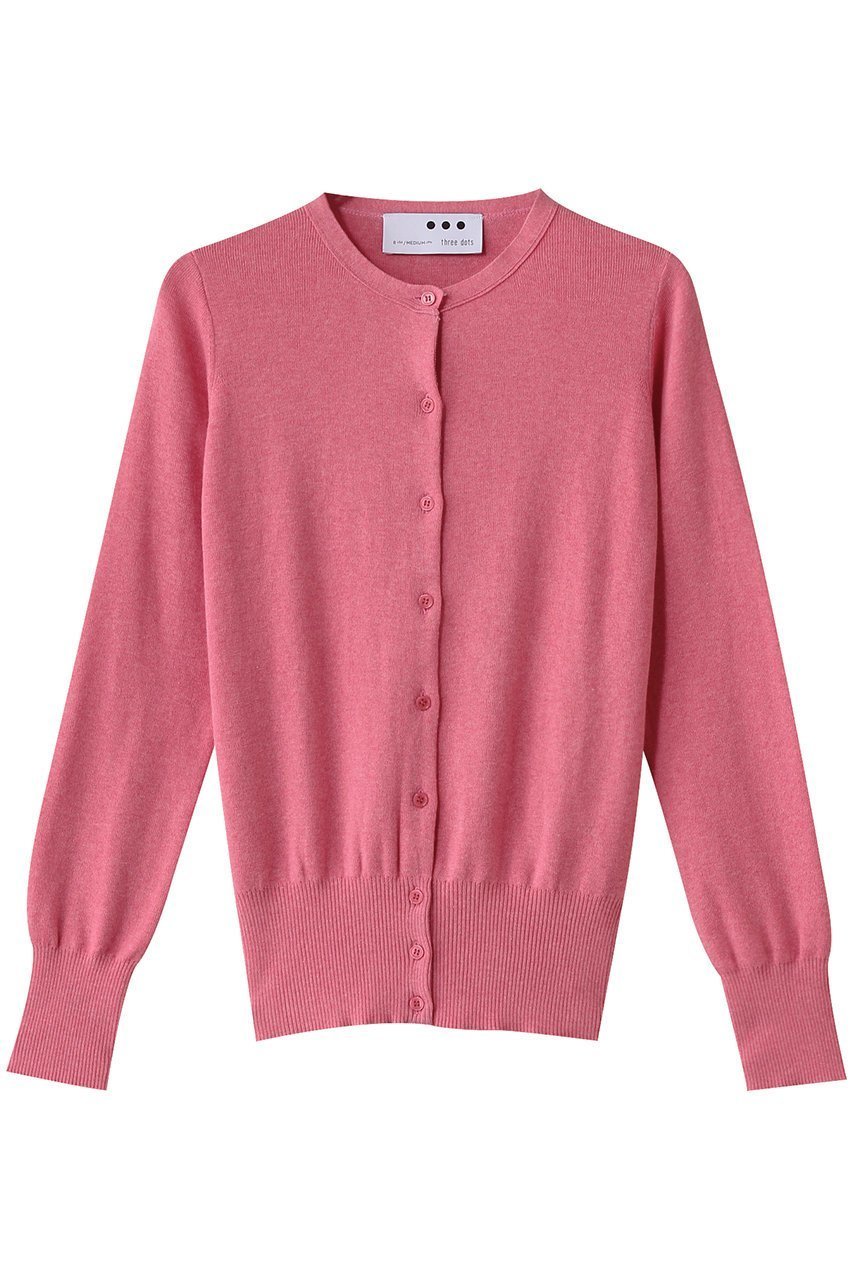 【スリー ドッツ/three dots】のコットンメランジ クルーネックカーディガン インテリア・キッズ・メンズ・レディースファッション・服の通販 founy(ファニー) 　ファッション　Fashion　レディースファッション　Fashion for Women　トップス・カットソー　Cut & Sew Tops　ニット　Knit Tops & Sweaters　カーディガン・羽織り　Layered Style Cardigans　カーディガン　Cardigan, Knitwear　シンプル　Simple, Minimal　フィット　Fit, Slim Fit　エレガント 上品　Elegant　カクタス ピンク|ID: prp329100004434814 ipo3291000000032937977