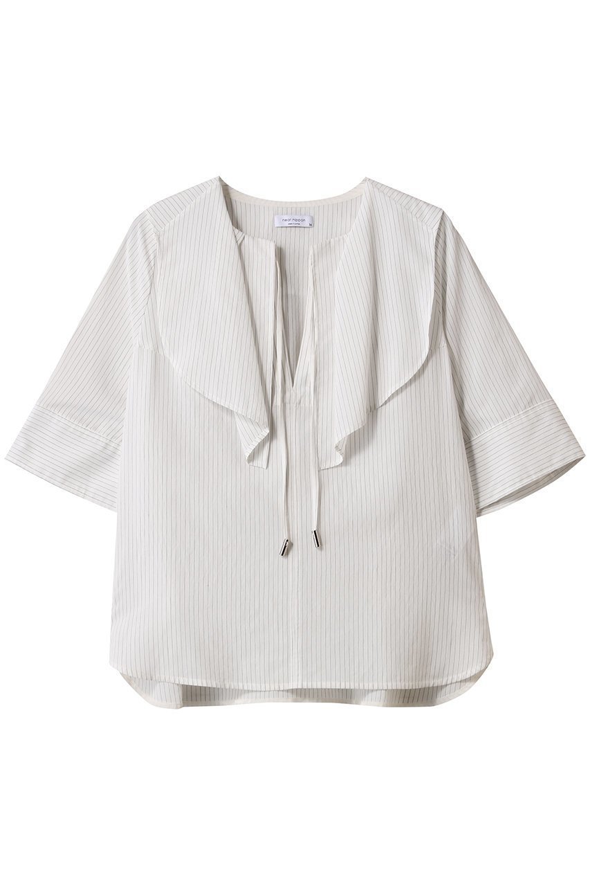【ニアー ニッポン/near.nippon】のストライプ ビッグカラーブラウス 人気、トレンドファッション・服の通販 founy(ファニー) 　ファッション　Fashion　レディースファッション　Fashion for Women　トップス・カットソー　Cut & Sew Tops　シャツ・ブラウス・オフィスカジュアル　Elegant Blouses & Button-Ups　イタリア　Italy　インナー　Innerwear　エレガント 上品　Elegant　ショート　Short, Short Length　シンプル　Simple, Minimal　ストライプ　Stripe, Striped Pattern　スリーブ　Sleeve, Long Sleeve / Short Sleeve　ハイネック　High Neck, Mock Neck　ハーフ　Half, Half-Length　ビッグ　Big, Oversized　ワッシャー　Washer, Crinkled Finish　 other-1|ID: prp329100004437797 ipo3291000000032851335