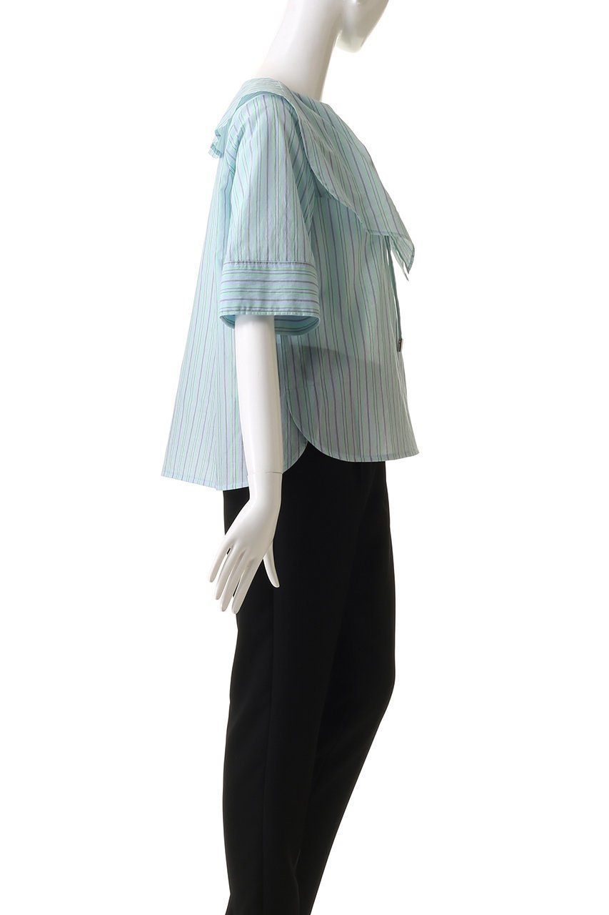 【ニアー ニッポン/near.nippon】のストライプ ビッグカラーブラウス 人気、トレンドファッション・服の通販 founy(ファニー) 　ファッション　Fashion　レディースファッション　Fashion for Women　トップス・カットソー　Cut & Sew Tops　シャツ・ブラウス・オフィスカジュアル　Elegant Blouses & Button-Ups　イタリア　Italy　インナー　Innerwear　エレガント 上品　Elegant　ショート　Short, Short Length　シンプル　Simple, Minimal　ストライプ　Stripe, Striped Pattern　スリーブ　Sleeve, Long Sleeve / Short Sleeve　ハイネック　High Neck, Mock Neck　ハーフ　Half, Half-Length　ビッグ　Big, Oversized　ワッシャー　Washer, Crinkled Finish　other-3|ID: prp329100004437797 ipo3291000000032851365