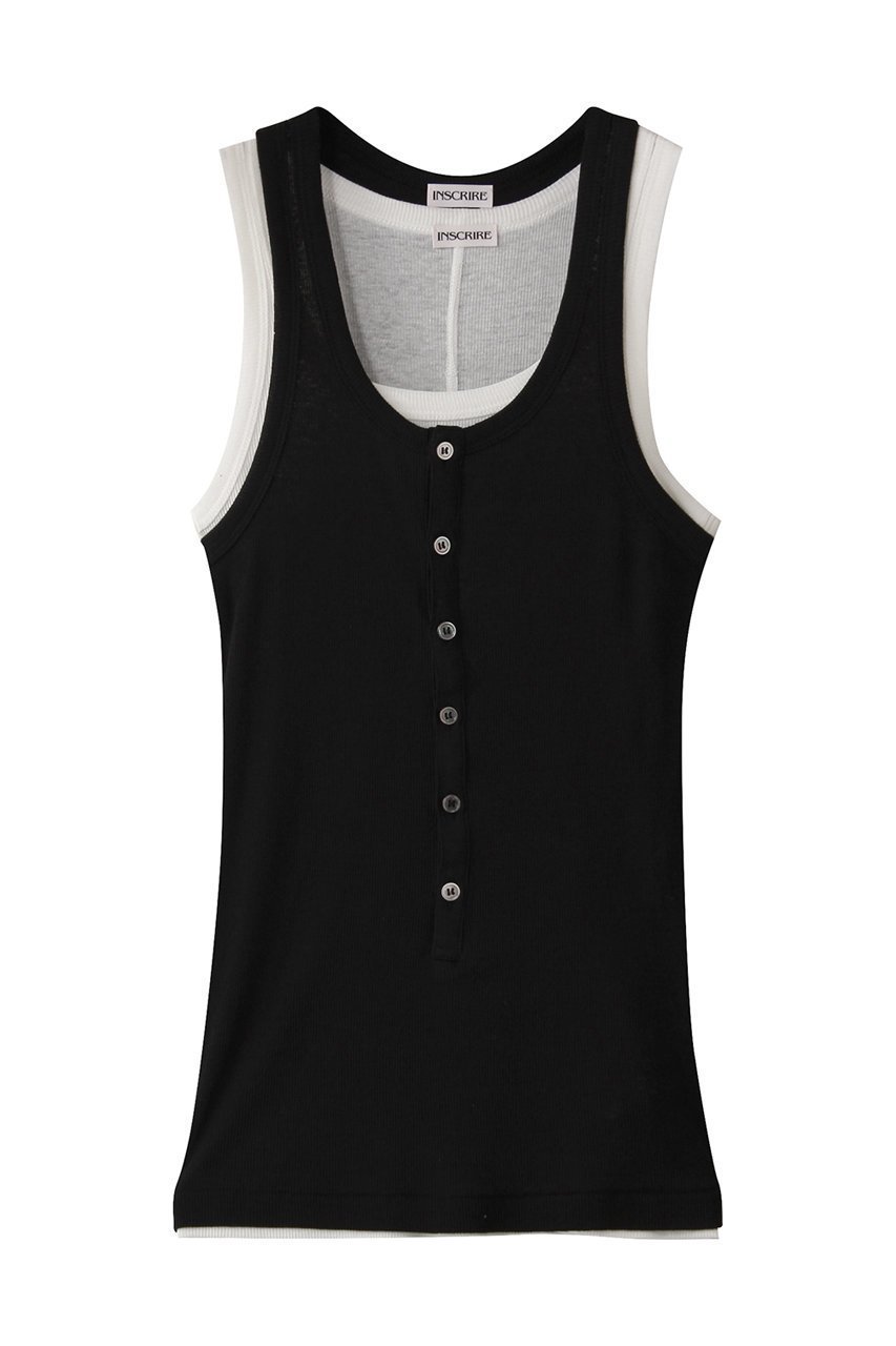 【アンスクリア/INSCRIRE】のNatural Mix リブ レイヤード タンクトップ インテリア・キッズ・メンズ・レディースファッション・服の通販 founy(ファニー) 　ファッション　Fashion　レディースファッション　Fashion for Women　トップス・カットソー　Cut & Sew Tops　キャミソール&ノースリーブ　Camisoles & Sleeveless Tops　シャツ・ブラウス・オフィスカジュアル　Elegant Blouses & Button-Ups　ロングTシャツ・Tシャツ　Longline T-Shirts & Tees　カットソー・ベーシックTシャツ　Cut-and-Sewn Tops / Stretch Tees & Basics　キャミソール　Camisole, Spaghetti Strap Top　シンプル　Simple, Minimal　タンク　Tank Top, Sleeveless Top　夏　Summer　ブラック×ホワイト|ID: prp329100004437799 ipo3291000000032797260