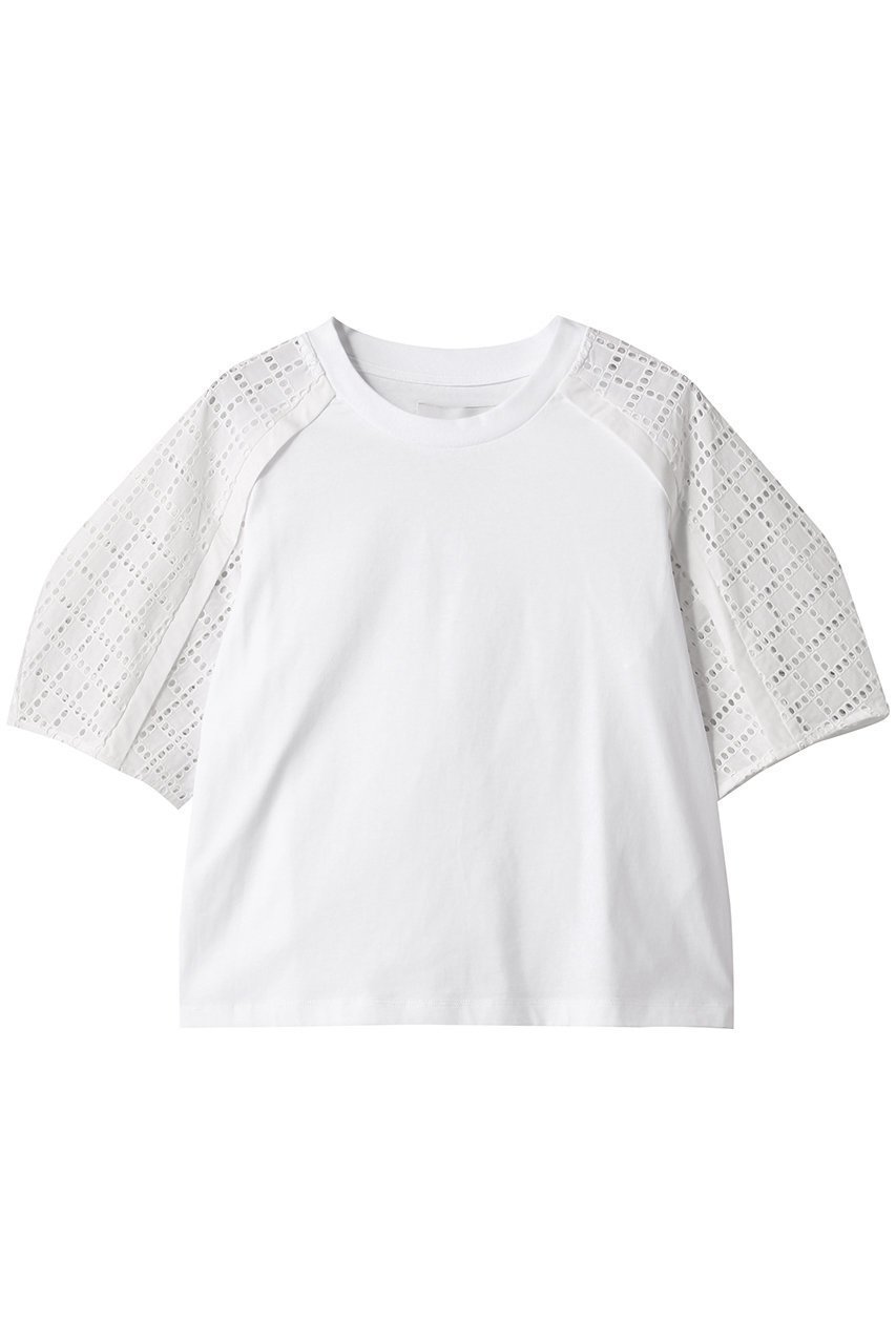 【スリーワン フィリップリム/3.1 Phillip Lim】のBRODERIE ANGLAISE コンボTシャツ インテリア・キッズ・メンズ・レディースファッション・服の通販 founy(ファニー) 　ファッション　Fashion　レディースファッション　WOMEN　トップス・カットソー　Tops/Tshirt　シャツ/ブラウス　Shirts/Blouses　ロング / Tシャツ　T-Shirts　カットソー　Cut and Sewn　ショート　Short　ジャケット　Jacket　スリーブ　Sleeve　センター　Center　デニム　Denim　モダン　Modern　無地　Plain Color　ホワイト/ホワイト|ID: prp329100004437802 ipo3291000000030996687