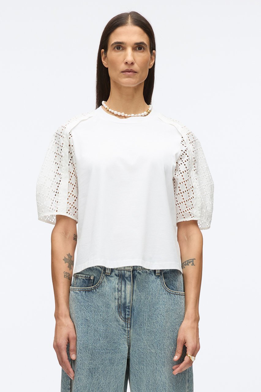【スリーワン フィリップリム/3.1 Phillip Lim】のBRODERIE ANGLAISE コンボTシャツ 人気、トレンドファッション・服の通販 founy(ファニー) 　ファッション　Fashion　レディースファッション　WOMEN　トップス・カットソー　Tops/Tshirt　シャツ/ブラウス　Shirts/Blouses　ロング / Tシャツ　T-Shirts　カットソー　Cut and Sewn　ショート　Short　ジャケット　Jacket　スリーブ　Sleeve　センター　Center　デニム　Denim　モダン　Modern　無地　Plain Color　other-6|ID: prp329100004437802 ipo3291000000031326203