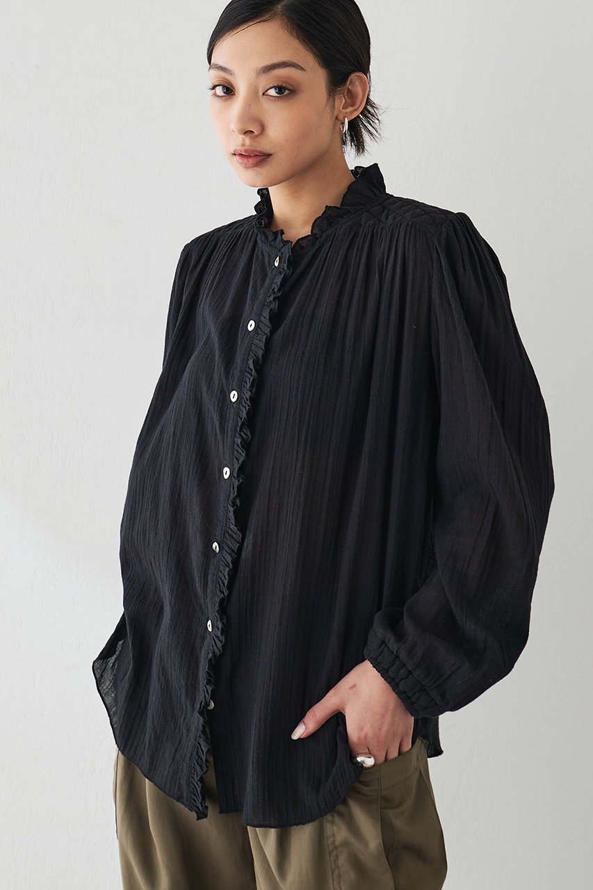 【ウィムガゼット/Whim Gazette】のフリルギャザーブラウス 人気、トレンドファッション・服の通販 founy(ファニー) 　ファッション　Fashion　レディースファッション　WOMEN　トップス・カットソー　Tops/Tshirt　シャツ/ブラウス　Shirts/Blouses　キルティング　Quilting　ギャザー　Gather　スタンド　Stand　スリーブ　Sleeve　フリル　Frills　ロング　Long　エレガント 上品　Elegant　other-2|ID: prp329100004437829 ipo3291000000031257047