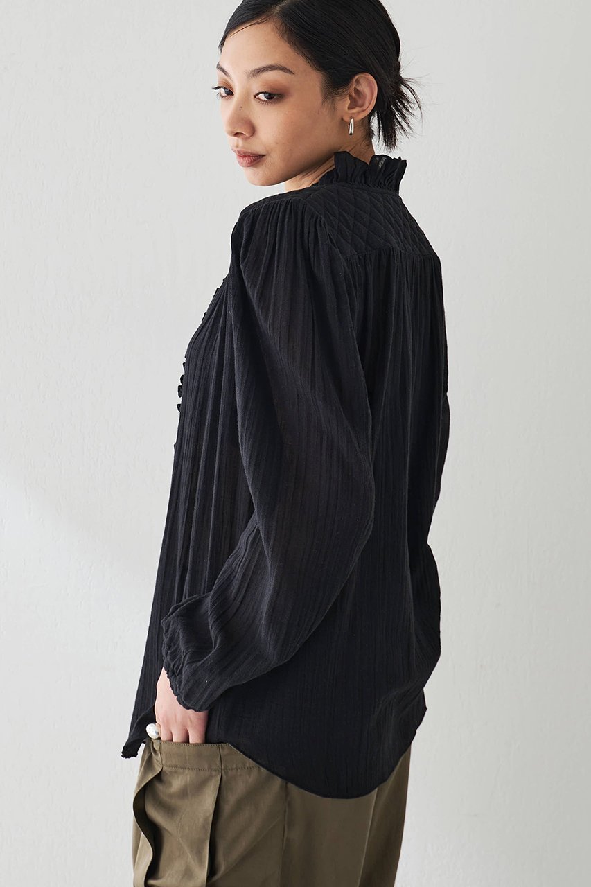 【ウィムガゼット/Whim Gazette】のフリルギャザーブラウス 人気、トレンドファッション・服の通販 founy(ファニー) 　ファッション　Fashion　レディースファッション　WOMEN　トップス・カットソー　Tops/Tshirt　シャツ/ブラウス　Shirts/Blouses　キルティング　Quilting　ギャザー　Gather　スタンド　Stand　スリーブ　Sleeve　フリル　Frills　ロング　Long　エレガント 上品　Elegant　other-3|ID: prp329100004437829 ipo3291000000031257049