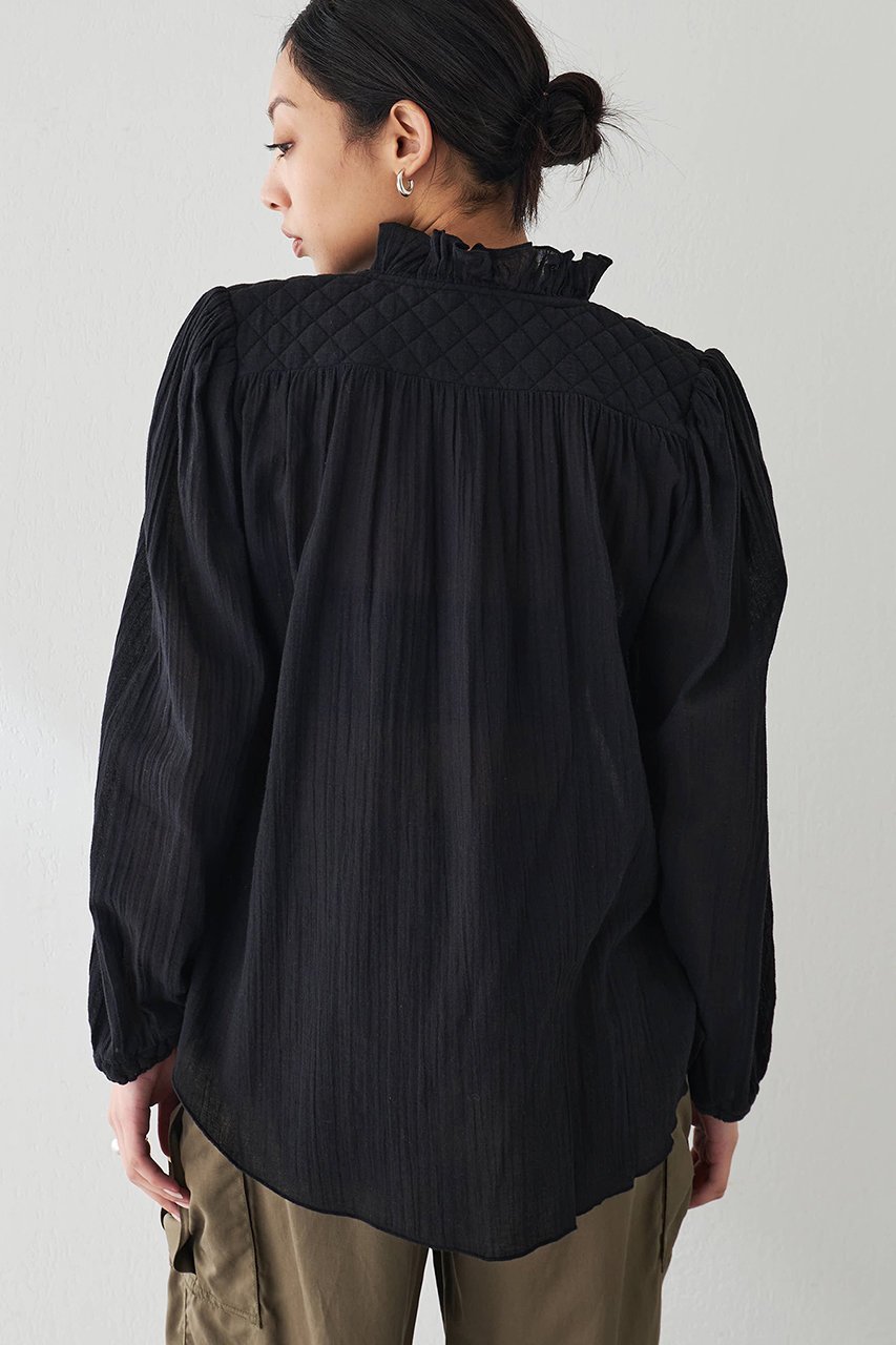 【ウィムガゼット/Whim Gazette】のフリルギャザーブラウス 人気、トレンドファッション・服の通販 founy(ファニー) 　ファッション　Fashion　レディースファッション　WOMEN　トップス・カットソー　Tops/Tshirt　シャツ/ブラウス　Shirts/Blouses　キルティング　Quilting　ギャザー　Gather　スタンド　Stand　スリーブ　Sleeve　フリル　Frills　ロング　Long　エレガント 上品　Elegant　other-4|ID: prp329100004437829 ipo3291000000031257052